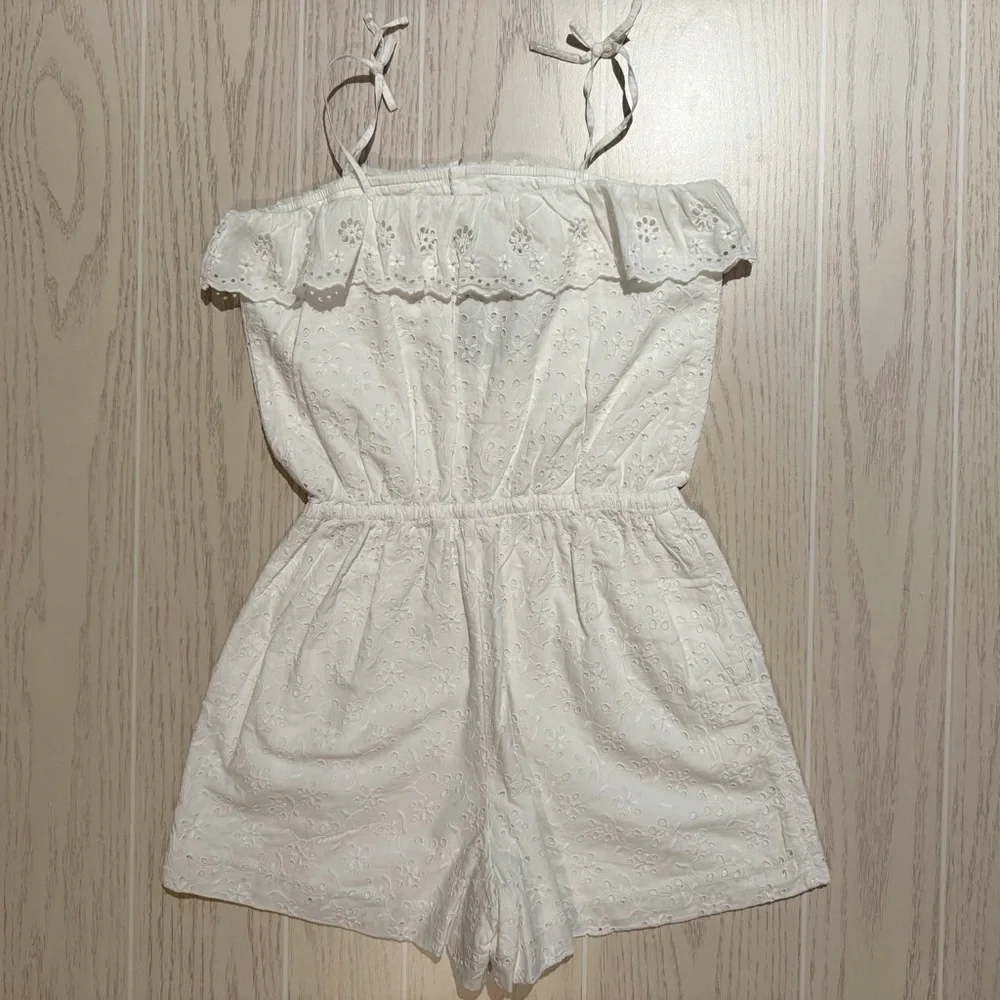 Polo Ralph Lauren Girls White Eyelet Romper Size 12 NWT‎